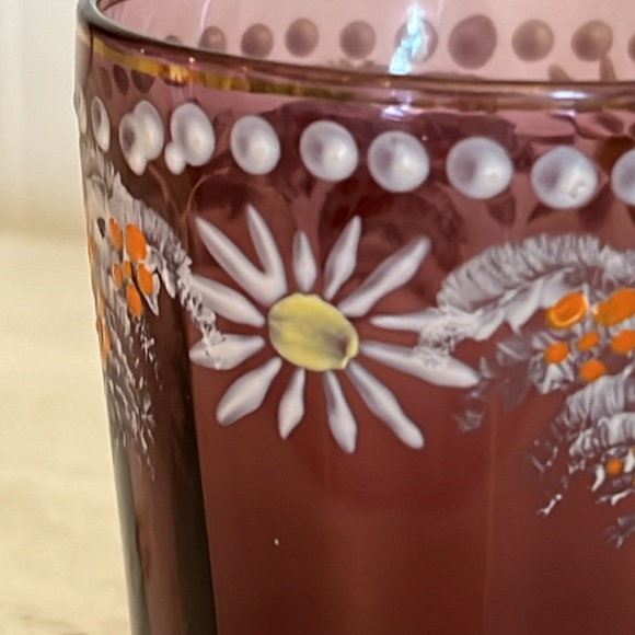 Victorian 1890s antique purple amethyst painted glass cup or drinking glass 4” - Picture 4 of 7